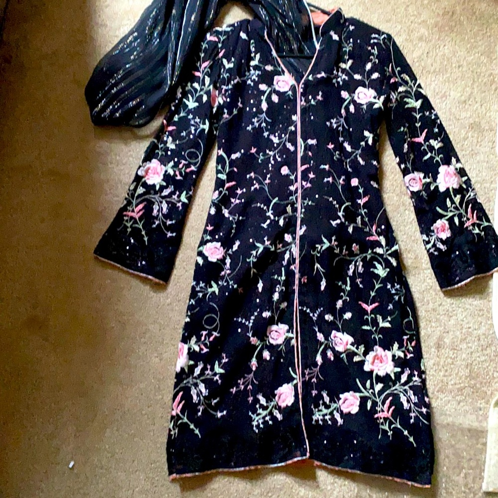 Black fully embroidered Pakistani top and stole.